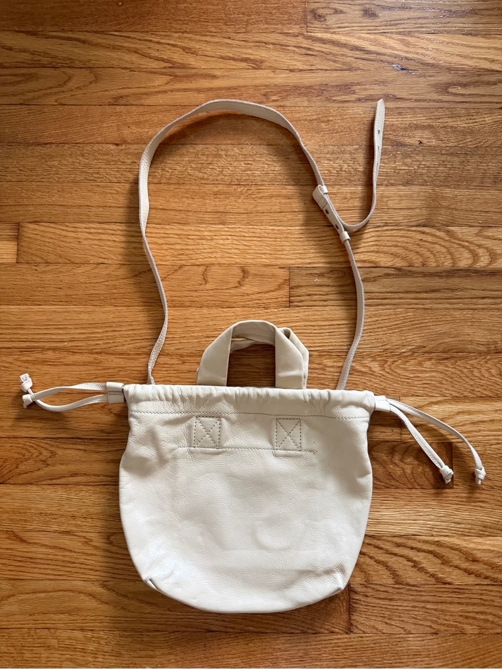 Madewell Cream Drawstring Leather Crossbody Bag